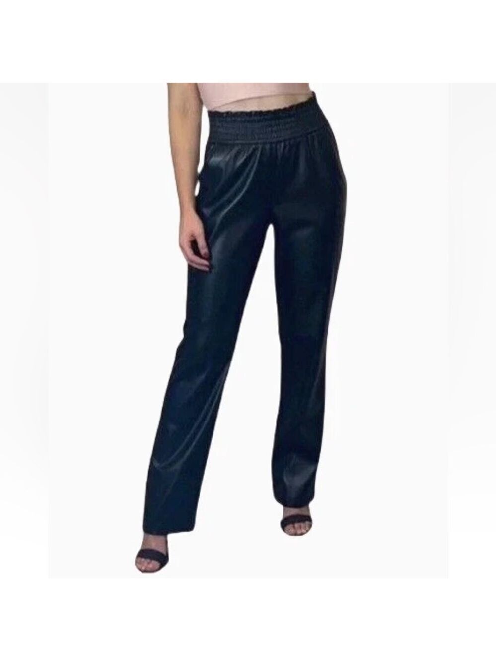 JOIE Pleather Vegan Faux Leather High Rise Straight Leg Pull On Pockets VGC Sz S